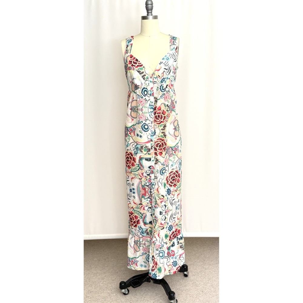 Johnny Was Floral Cotton Sleeveless Deep V-Neck Maxi Dress Size XL